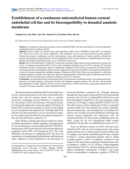 Establishment of a Continuous Untransfected Human Corneal Endothelial Cell Line and Its Biocompatibility to Denuded Amniotic Membrane