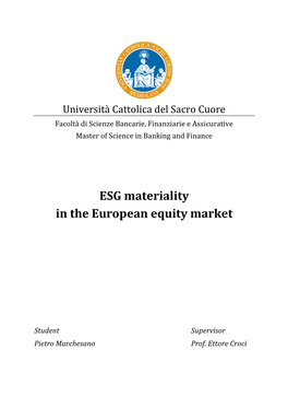 ESG Materiality in the European Equity Market