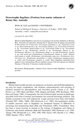 Heterotrophic ¯ Agellates (Protista) from Marine Sediments of Botany Bay, Australia