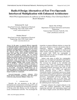 Radix-8 Design Alternatives of Fast Two Operands Interleaved