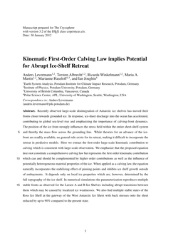 Kinematic First-Order Calving Law Implies Potential for Abrupt Ice-Shelf Retreat