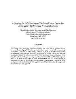 Assessing the Effectiveness of the Model View Controller Architecture for Creating Web Applications