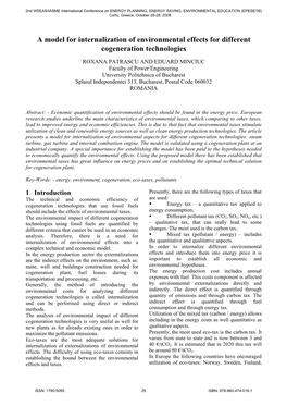 A Model for Internalization of Environmental Effects for Different Cogeneration Technologies