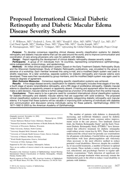 Proposed International Clinical Diabetic Retinopathy and Diabetic Macular Edema Disease Severity Scales