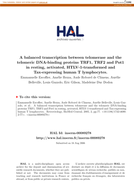 A Balanced Transcription Between Telomerase and the Telomeric DNA