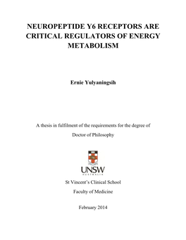 Neuropeptide Y6 Receptors Are Critical Regulators of Energy Metabolism