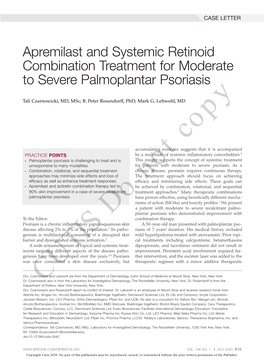 Apremilast and Systemic Retinoid Combination Treatment for Moderate to Severe Palmoplantar Psoriasis