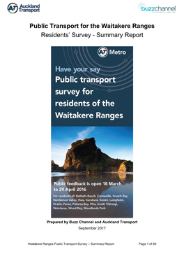 Public Transport for the Waitakere Ranges Residents' Survey