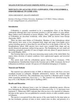 New Data on Allacma Fusca (Linnaeus, 1758) (Collembola, Sminthuridae) in Lithuania