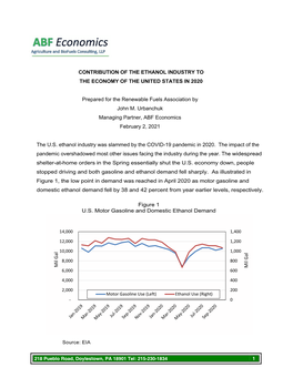 Contribution of the Ethanol Industry to the Economy of the United States in 2020