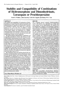 Stability and Compatibility of Combinations of Hydromorphone