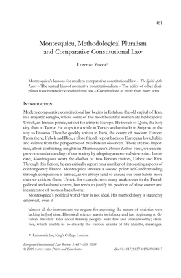 Montesquieu, Methodological Pluralism and Comparative Constitutional Law 481