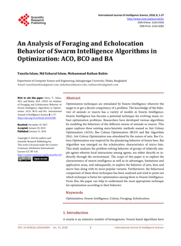 An Analysis of Foraging and Echolocation Behavior of Swarm Intelligence Algorithms in Optimization: ACO, BCO and BA