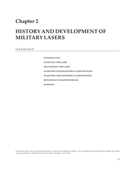 Chapter 2 HISTORY and DEVELOPMENT of MILITARY LASERS