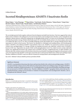 Secreted Metalloproteinase ADAMTS-3 Inactivates Reelin