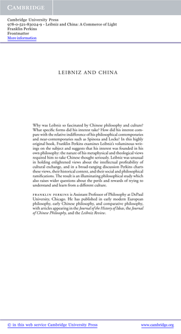 Leibniz and China: a Commerce of Light Franklin Perkins Frontmatter More Information