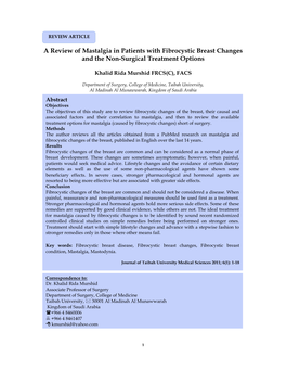 A Review of Mastalgia in Patients with Fibrocystic Breast Changes and the Non-Surgical Treatment Options