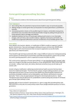 Human Germline Genome Editing: Fact Sheet