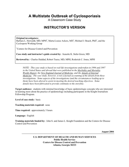 A Multistate Outbreak of Cyclosporiasis: a Classroom Case Study (Instructor Version)