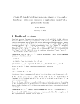 Dynkin (Λ-) and Π-Systems; Monotone Classes of Sets, and of Functions – with Some Examples of Application (Mainly of a Probabilistic ﬂavor)