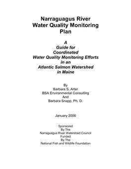 Narraguagus River Water Quality Monitoring Plan