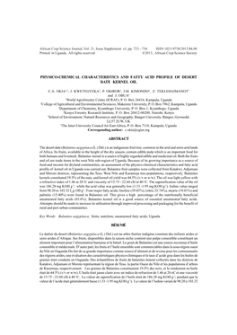 Physico-Chemical Characteristics and Fatty Acid Profile of Desert Date Kernel Oil