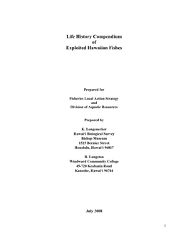 Life History Compendium of Exploited Hawaiian Fishes