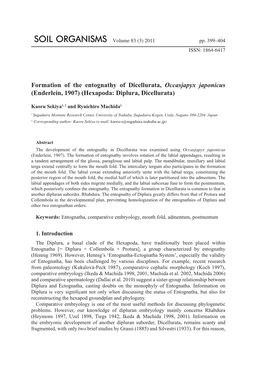 Formation of the Entognathy of Dicellurata, Occasjapyx Japonicus (Enderlein, 1907) (Hexapoda: Diplura, Dicellurata)