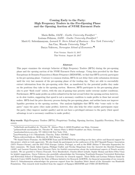 Coming Early to the Party: High Frequency Traders in the Pre-Opening Phase and the Opening Auction of NYSE Euronext Paris