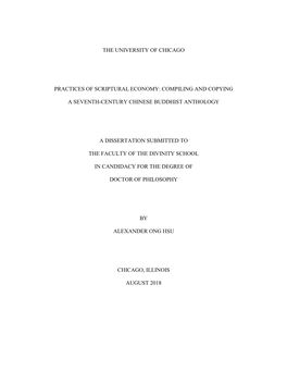 The University of Chicago Practices of Scriptural Economy: Compiling and Copying a Seventh-Century Chinese Buddhist Anthology A