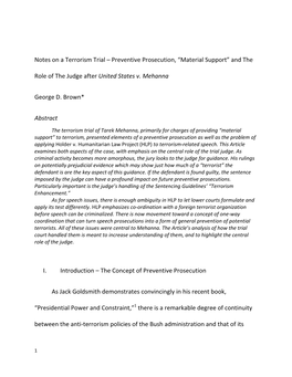 Notes on a Terrorism Trial Â•Fi Preventive Prosecution, Â