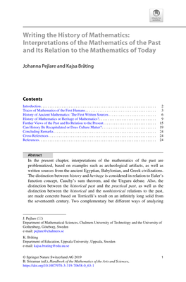 Writing the History of Mathematics: Interpretations of the Mathematics of the Past and Its Relation to the Mathematics of Today