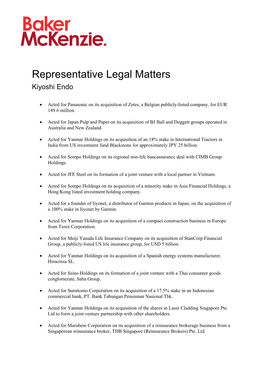 Representative Legal Matters Kiyoshi Endo