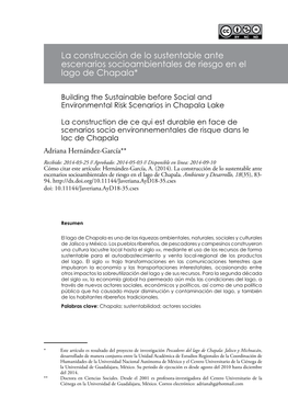 La Construcción De Lo Sustentable Ante Escenarios Socioambientales De Riesgo En El Lago De Chapala*