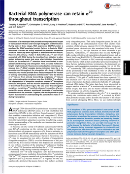 Bacterial RNA Polymerase Can Retain Σ Throughout Transcription