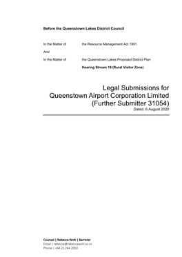 Legal Submissions for Queenstown Airport Corporation Limited (Further Submitter 31054) Dated: 6 August 2020