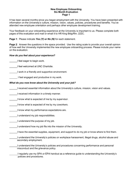 New Employee Onboarding Six Month Evaluation Page 1 It Has Been