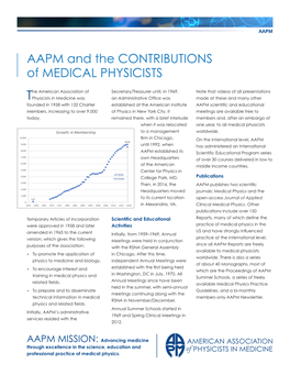 AAPM and the CONTRIBUTIONS of MEDICAL PHYSICISTS