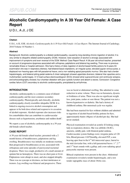 Alcoholic Cardiomyopathy in a 39 Year Old Female: a Case Report U D.I., a JI, J DE