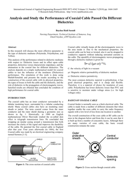 Analysis and Study the Performance of Coaxial Cable Passed on Different Dielectrics