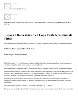 España E Italia Sonríen En Copa Confederaciones De Fútbol