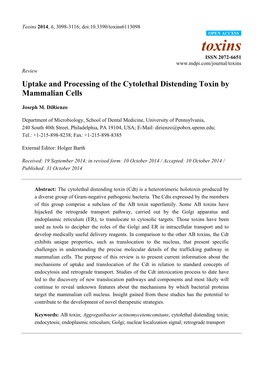 Uptake and Processing of the Cytolethal Distending Toxin by Mammalian Cells
