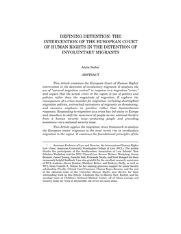 Defining Detention: the Intervention of the European Court of Human Rights in the Detention of Involuntary Migrants