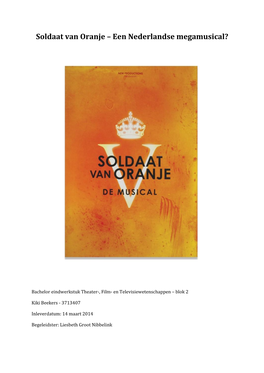 Soldaat Van Oranje – Een Nederlandse Megamusical?