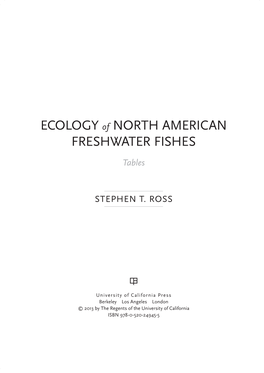 ECOLOGY of NORTH AMERICAN FRESHWATER FISHES