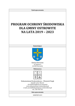 Program Ochrony Środowiska Dla Gminy Ostrowite Na Lata 2019 – 2023