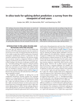 In Silico Tools for Splicing Defect Prediction: a Survey from the Viewpoint of End Users