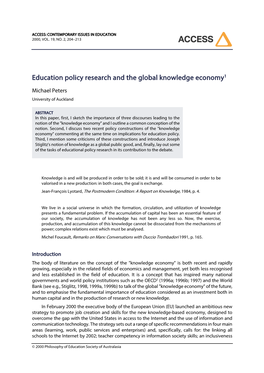 Education Policy Research and the Global Knowledge Economy1