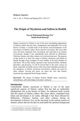 The Origin of Mysticism and Sufism in Hadith