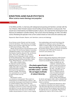 EINSTEIN and NAZI PHYSICS When Science Meets Ideology and Prejudice